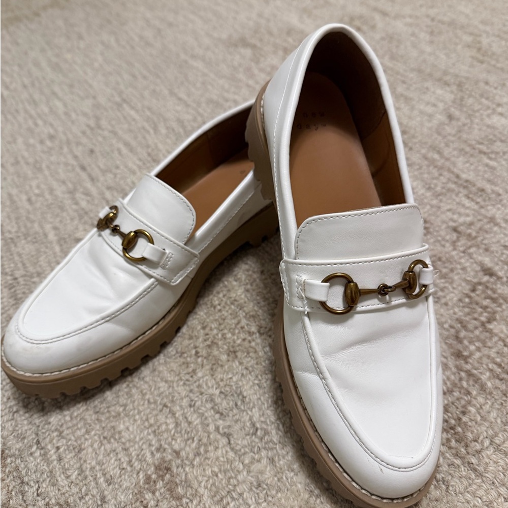 A New Day White Leather Gold-Trim Loafers for Women